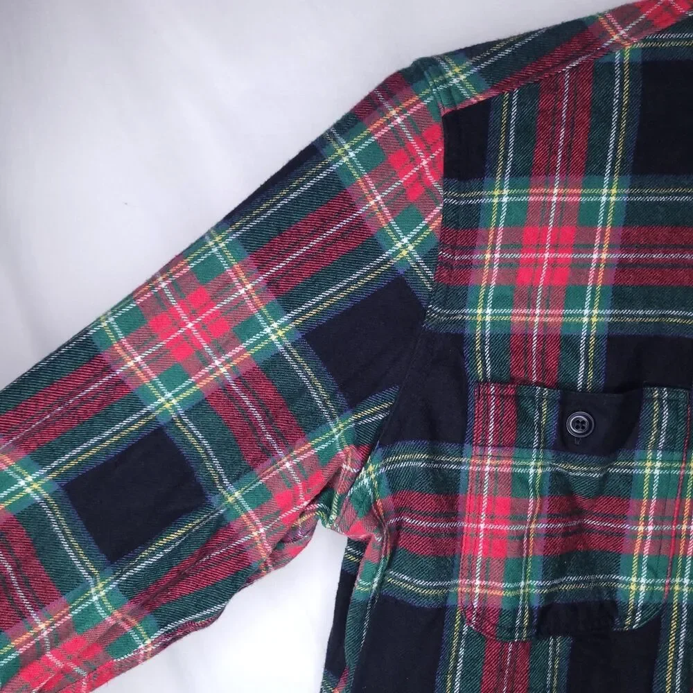 J Crew Flannel Shirt Mens Medium Plaid Red, Green Mid Weight Double Brushed